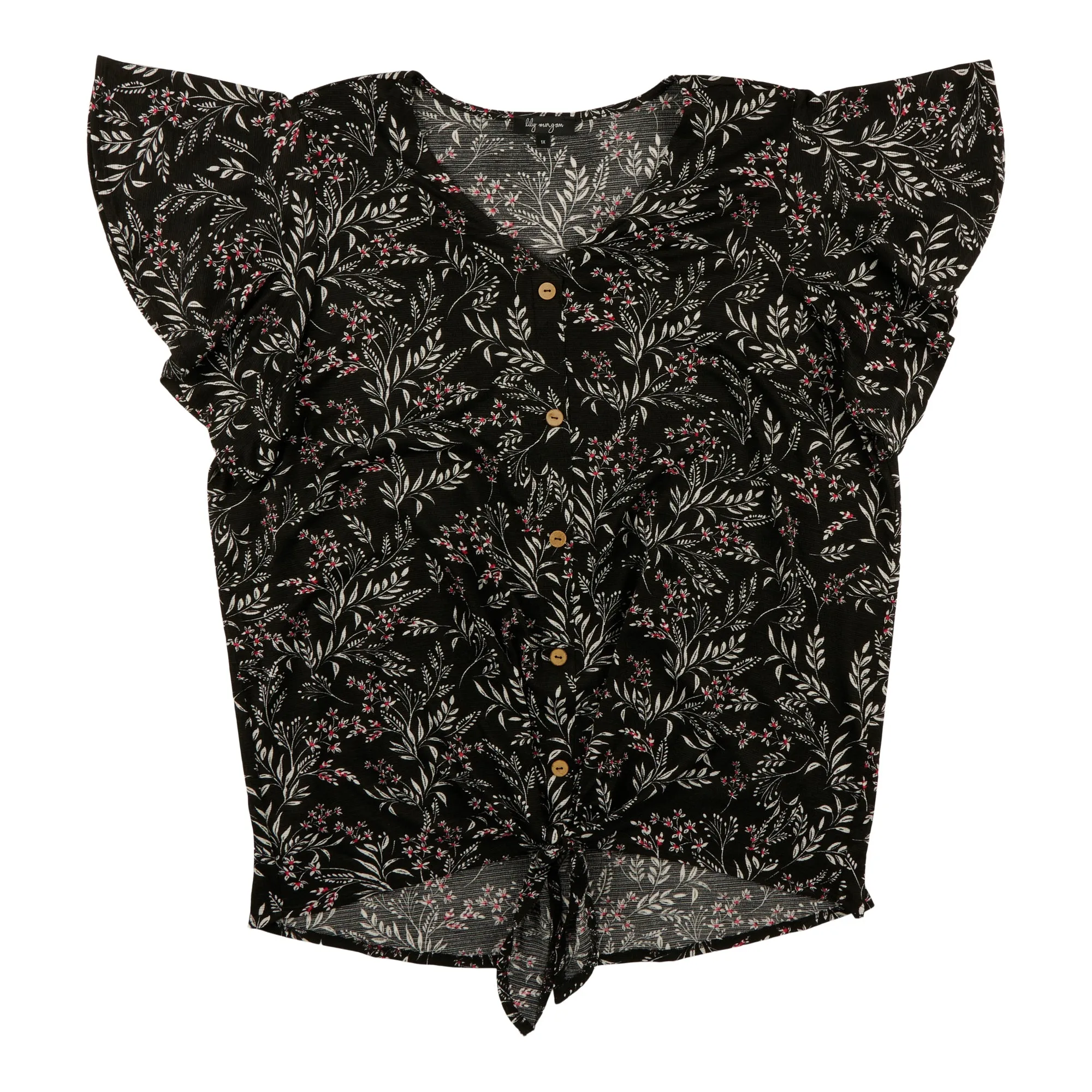 lily morgan Women's Plus V-Neck Tie-Front Blouse sold by Giant Tiger