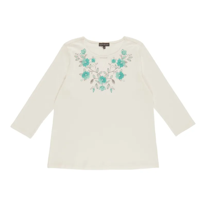 Classic Editions Women's 3/4 Sleeve Embroidered Top sold by Giant Tiger