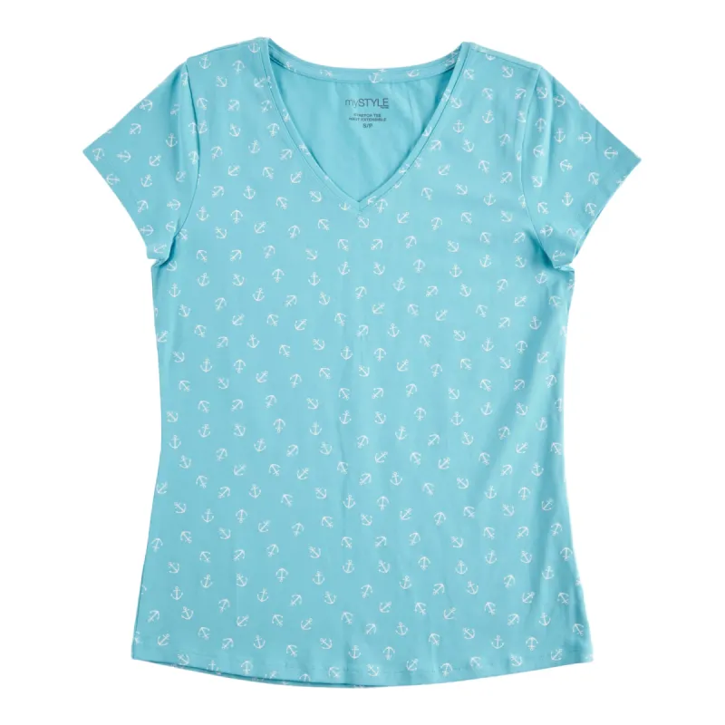 mySTYLE Women's Printed V-Neck Stretch T-Shirt sold by Giant Tiger