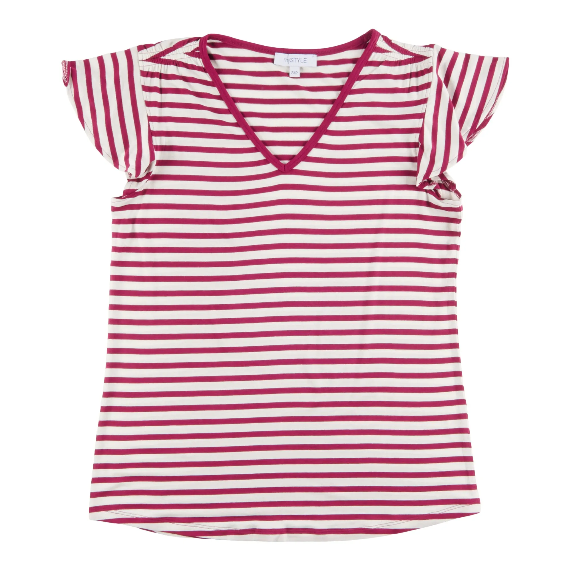 mySTYLE Women's Street Smart Ruffle Sleeve Striped T-Shirt sold by Giant Tiger product image thumbnail 3