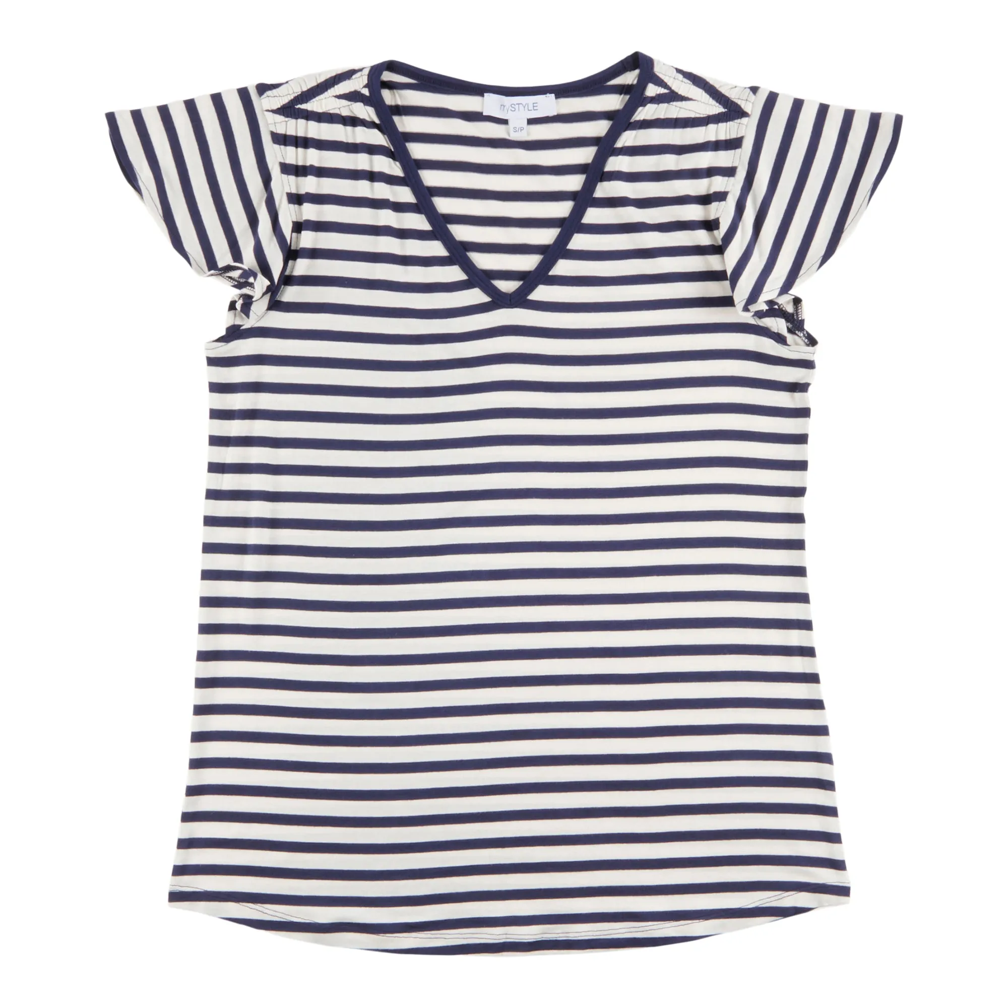 mySTYLE Women's Street Smart Ruffle Sleeve Striped T-Shirt sold by Giant Tiger product image thumbnail 2
