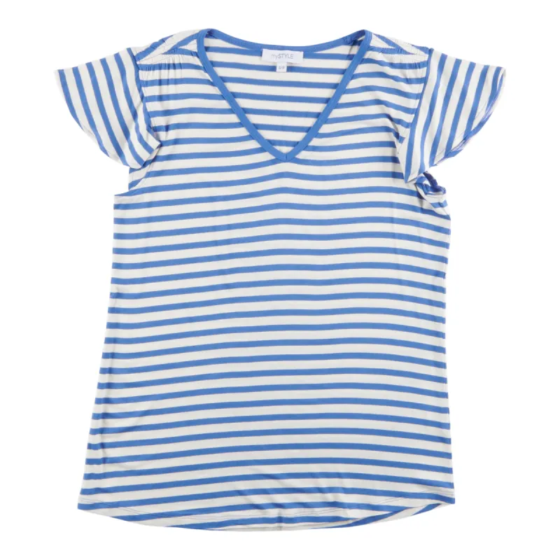 mySTYLE Women's Street Smart Ruffle Sleeve Striped T-Shirt sold by Giant Tiger