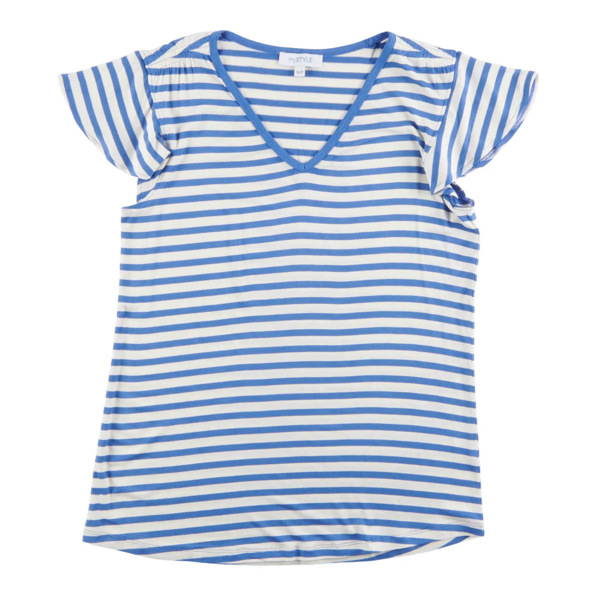 mySTYLE Women's Street Smart Ruffle Sleeve Striped T-Shirt sold by Giant Tiger