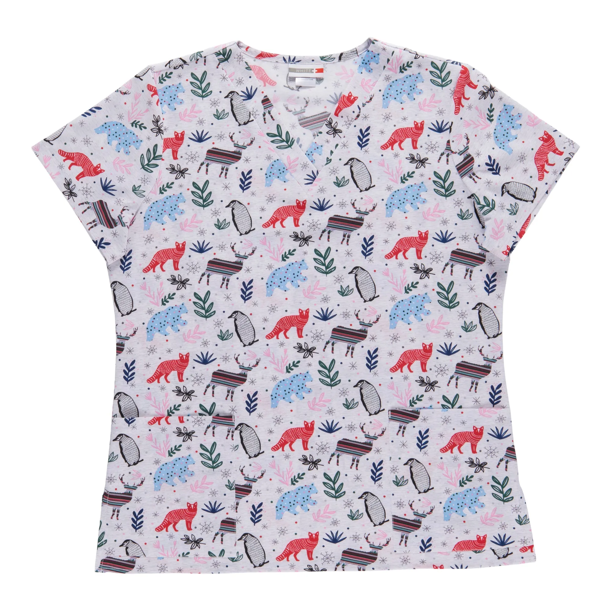 White Cross Women's Scrub Top with Woodland Animal Print sold by Giant Tiger product image thumbnail 2