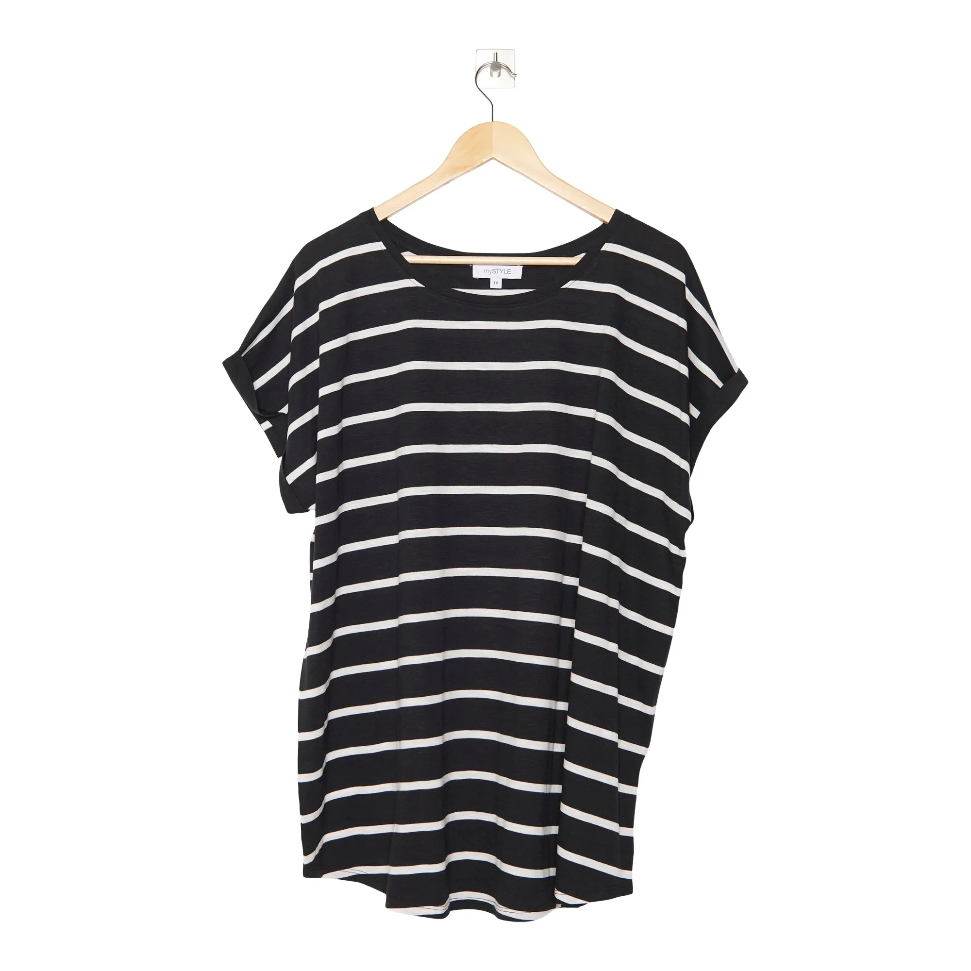 mySTYLE Women's Plus Street Smart Stripe Slub Roll Sleeve Top sold by Giant Tiger product image thumbnail 2