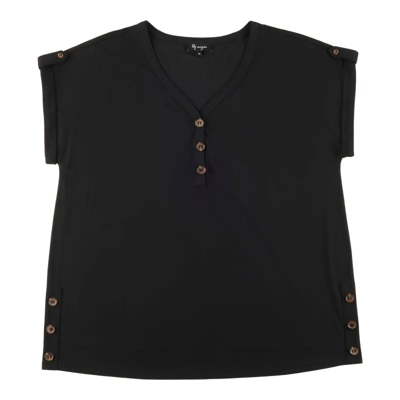 lily morgan Women's Plus Solid Button Detail Top sold by Giant Tiger