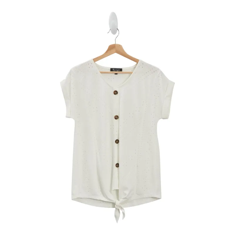 lily morgan Women's Plus Eyelet Tie Front Top - 1X-3X sold by Giant Tiger