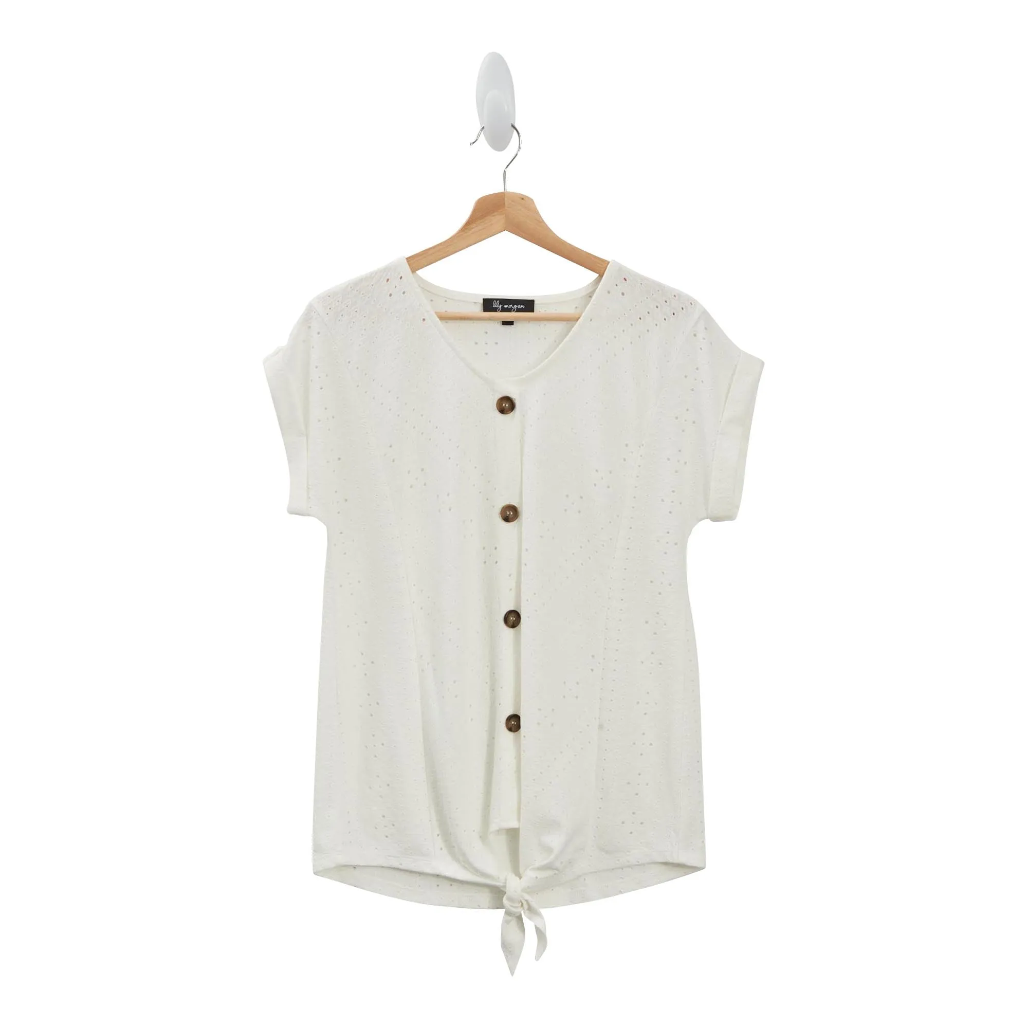 lily morgan Women's Plus Eyelet Tie Front Top - 1X-3X sold by Giant Tiger