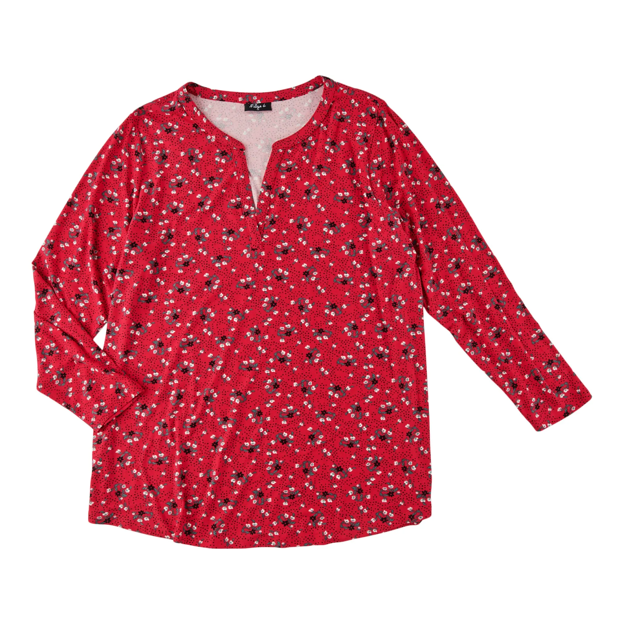 Women's Plus Printed Long Sleeve Split V-Neck Henley Top sold by Giant Tiger