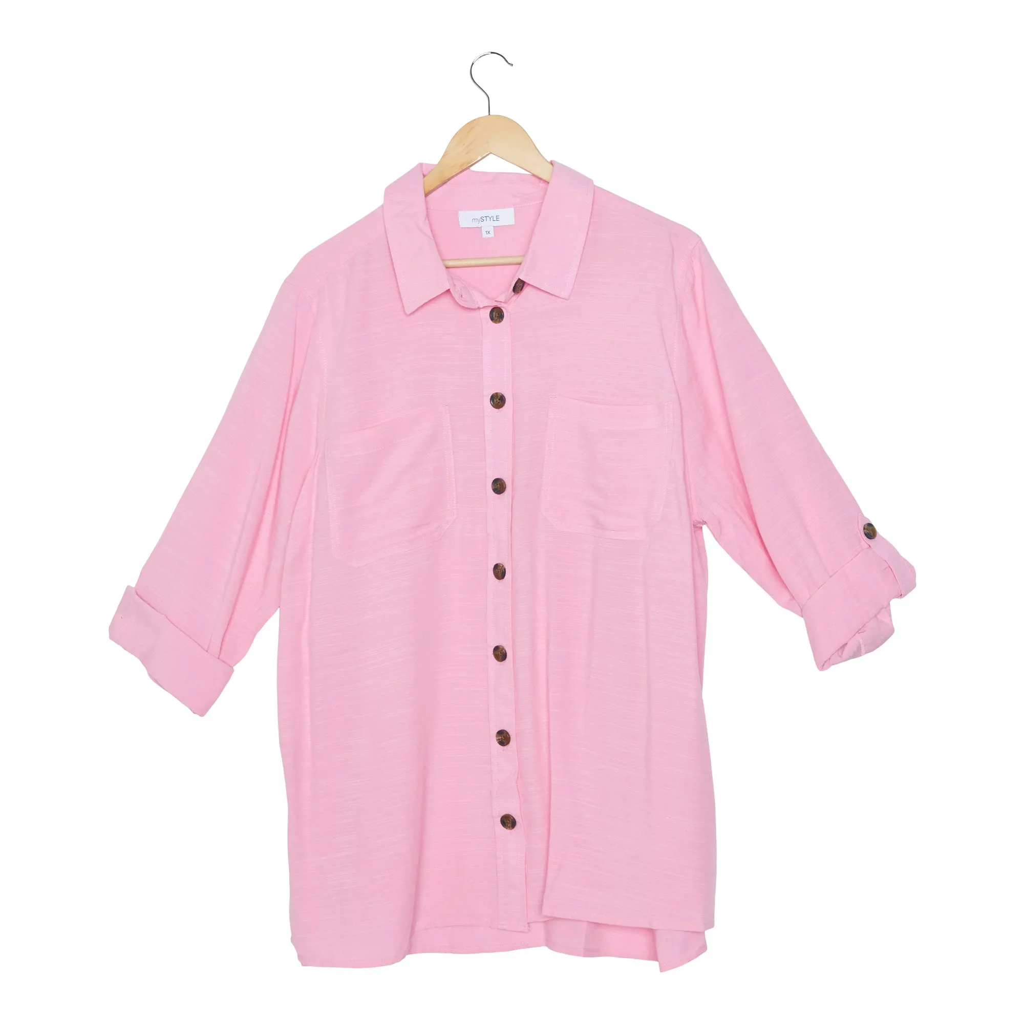 mySTYLE Women's Plus Pretty Causal Solid Linen Shirt sold by Giant Tiger product image thumbnail 2