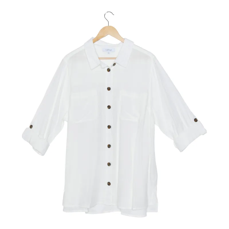 mySTYLE Women's Plus Pretty Causal Solid Linen Shirt sold by Giant Tiger