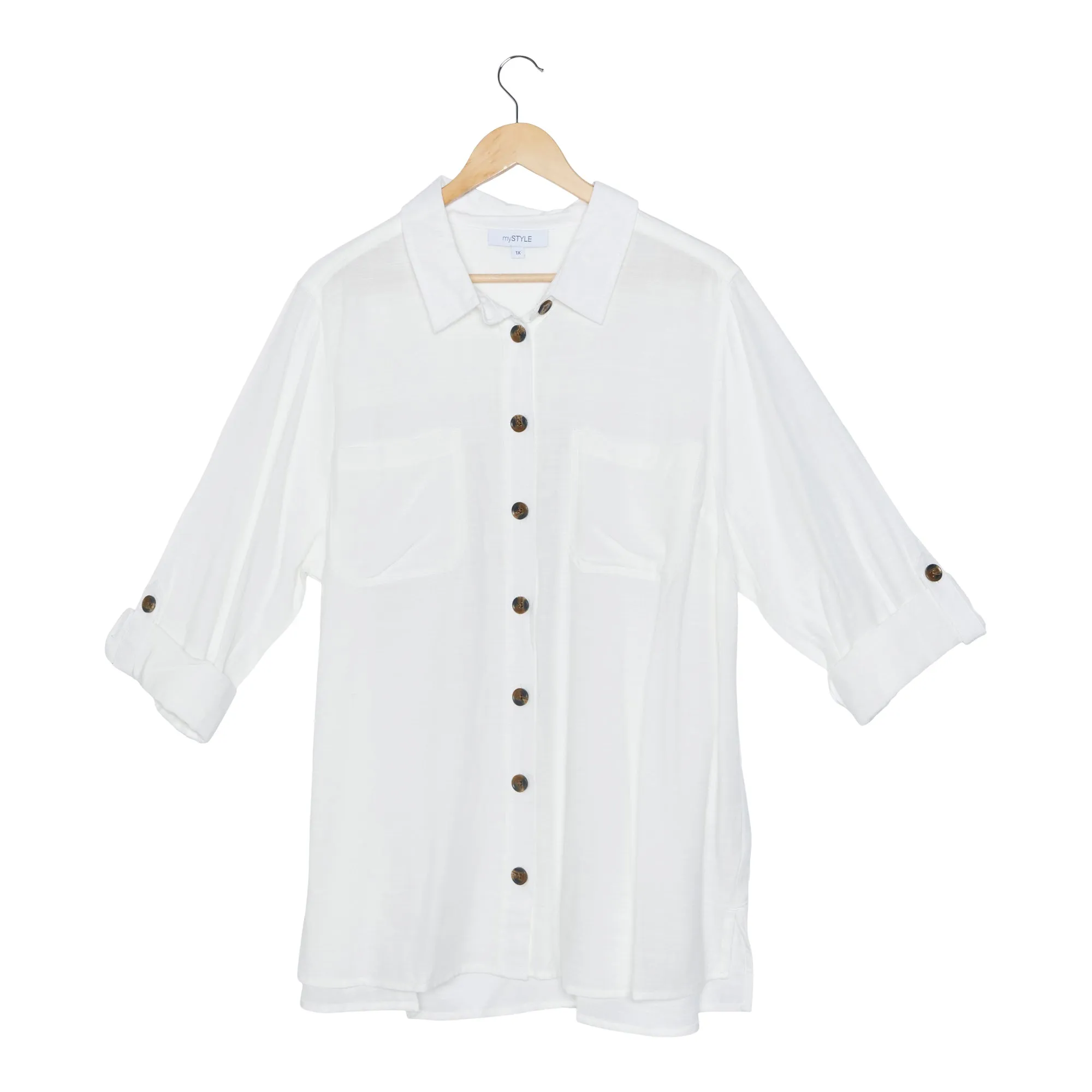 mySTYLE Women's Plus Pretty Causal Solid Linen Shirt sold by Giant Tiger