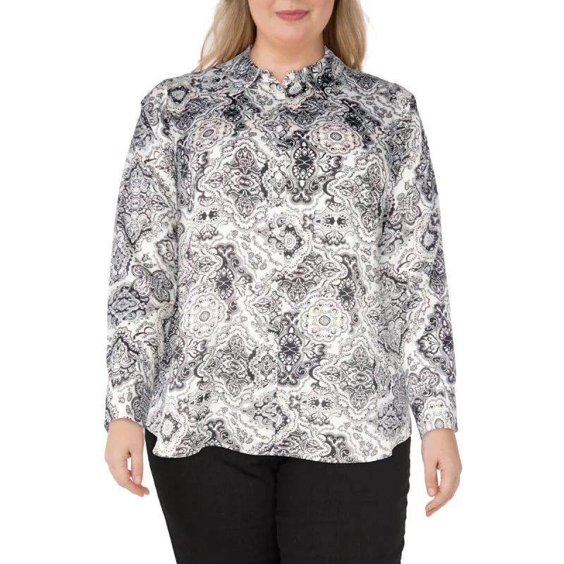lily morgan Women's Plus Trendsetters All-Over Print Satin Blouse sold by Giant Tiger