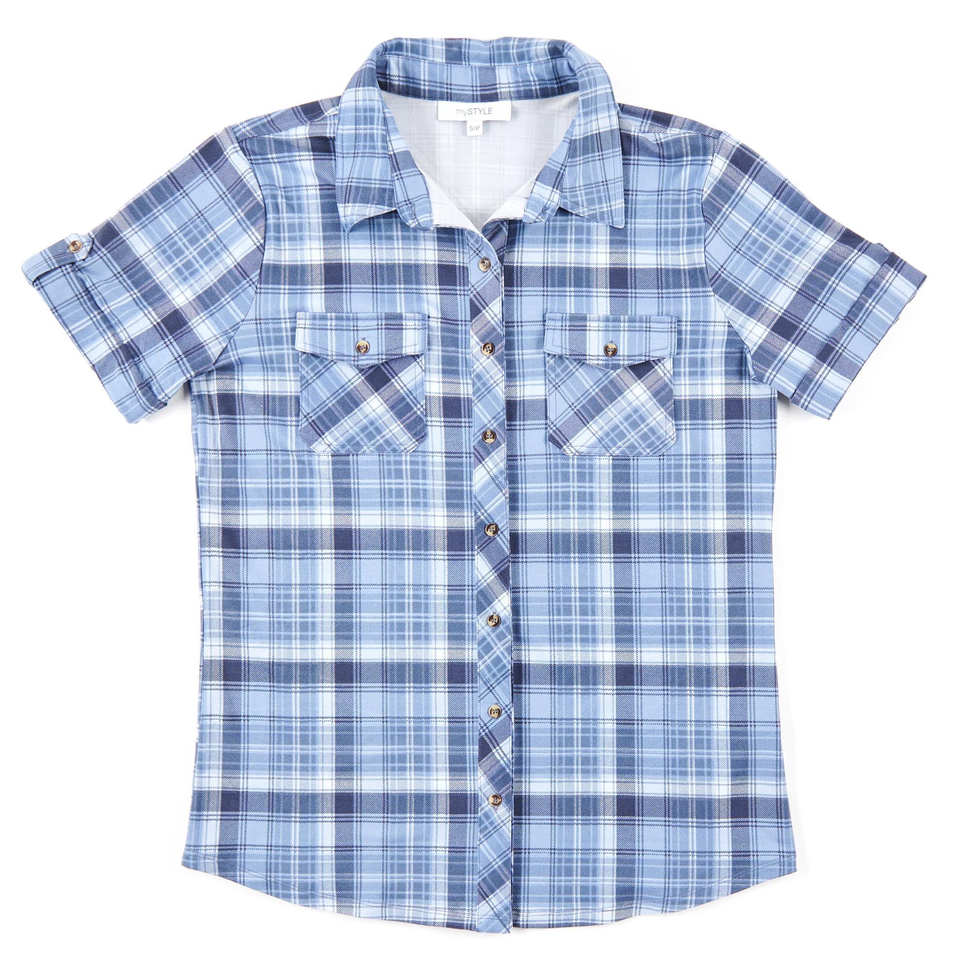 mySTYLE Women's Short Sleeve Plaid Shirt sold by Giant Tiger