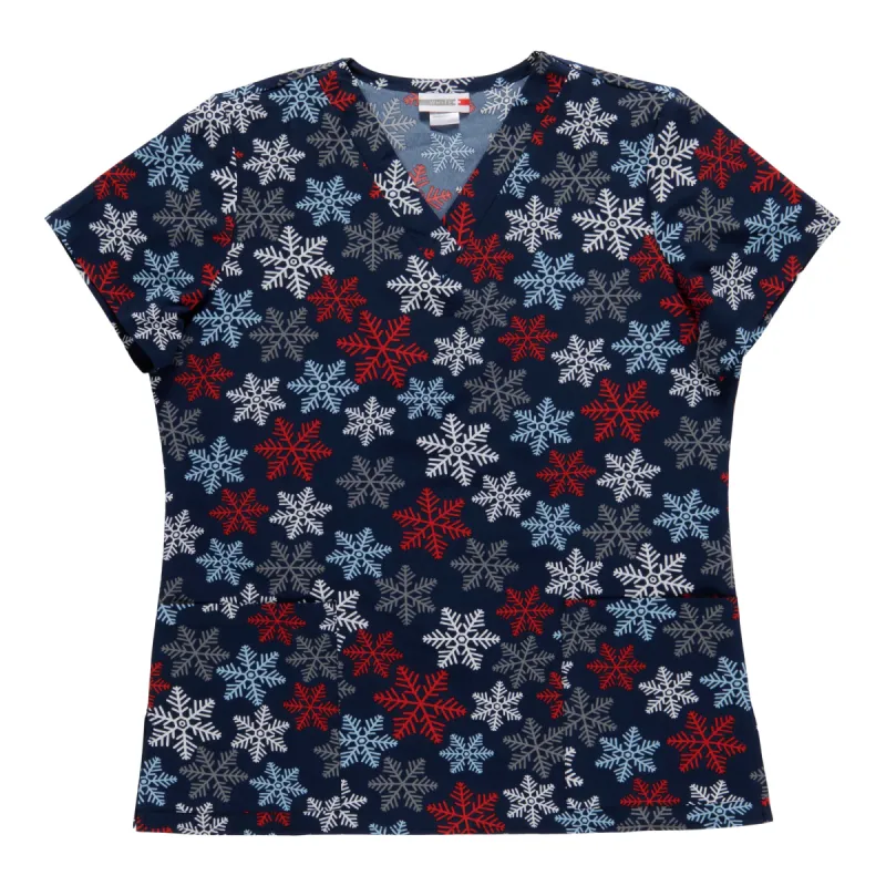 White Cross Women's Scrub Top with Snowflake Print sold by Giant Tiger