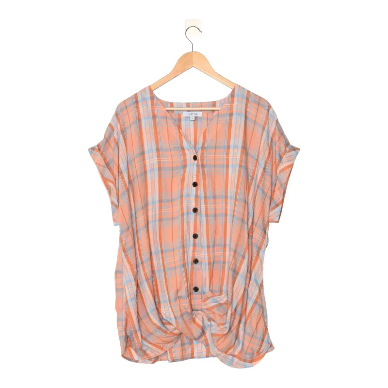 mySTYLE Women's Plus Cool Comfort Button-Up Shirt with Knotted Front sold by Giant Tiger