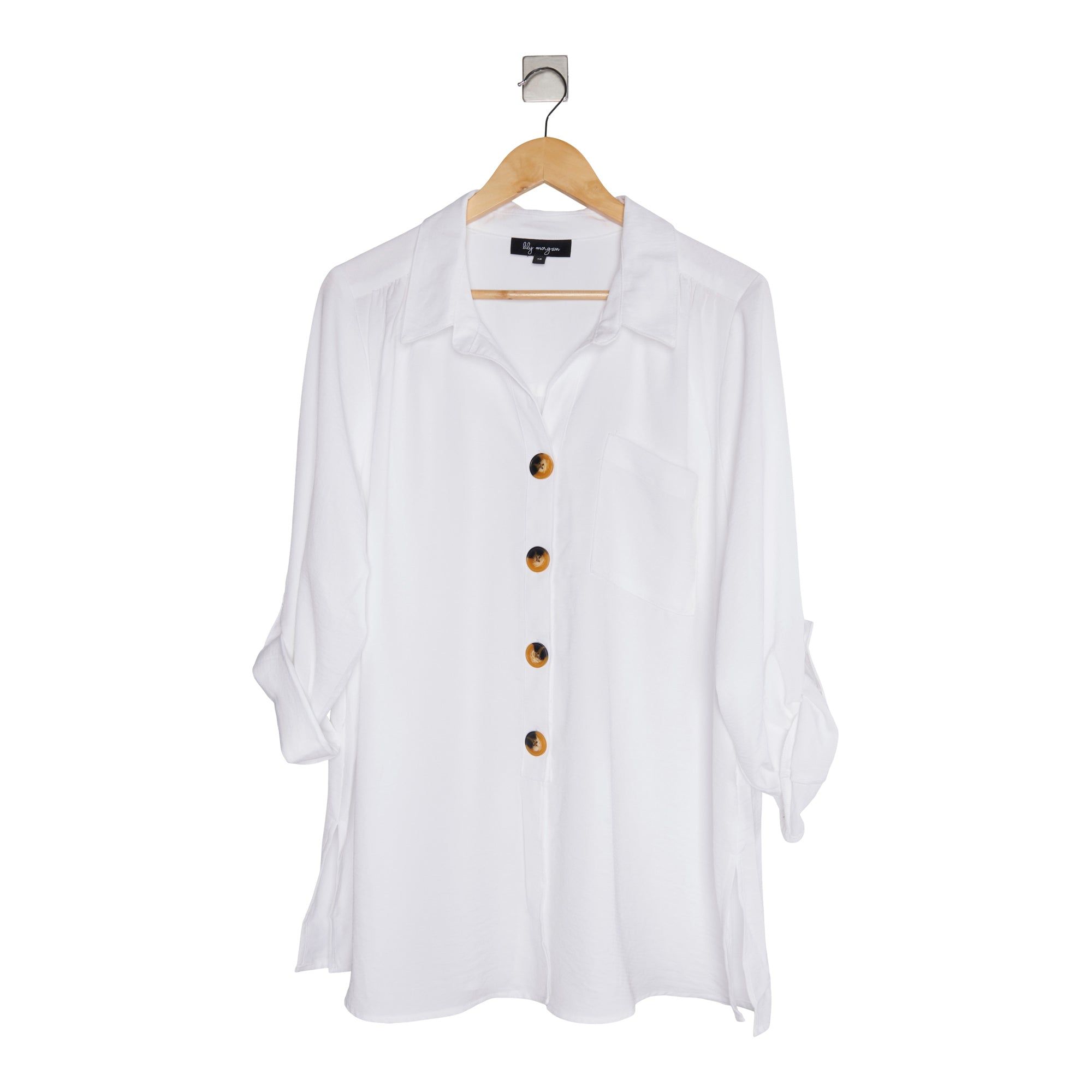 lily morgan Women's Plus Simply Chic Blouse with Big Buttons sold by Giant Tiger