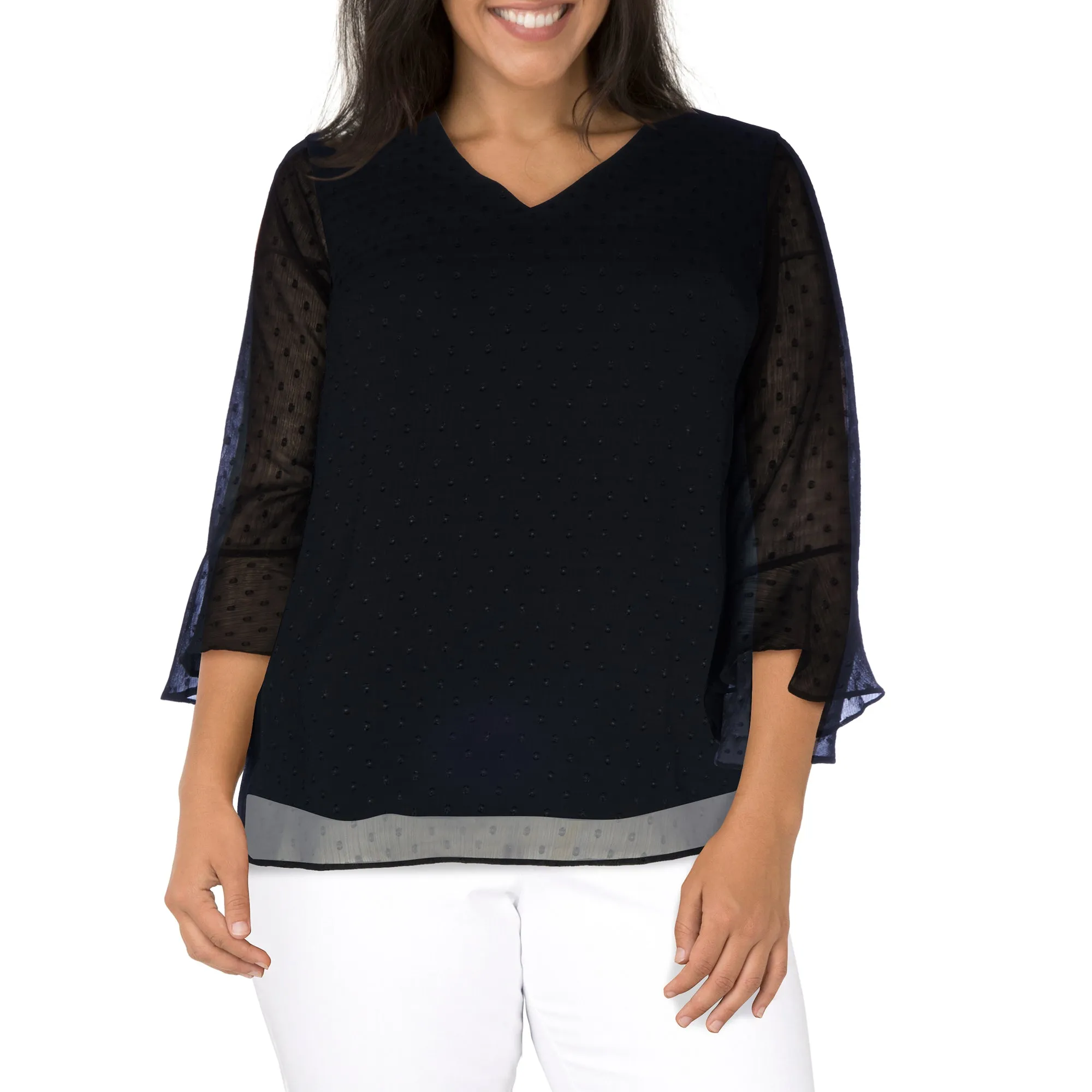 lily morgan Women's Plus Ruffle Sleeve Top sold by Giant Tiger