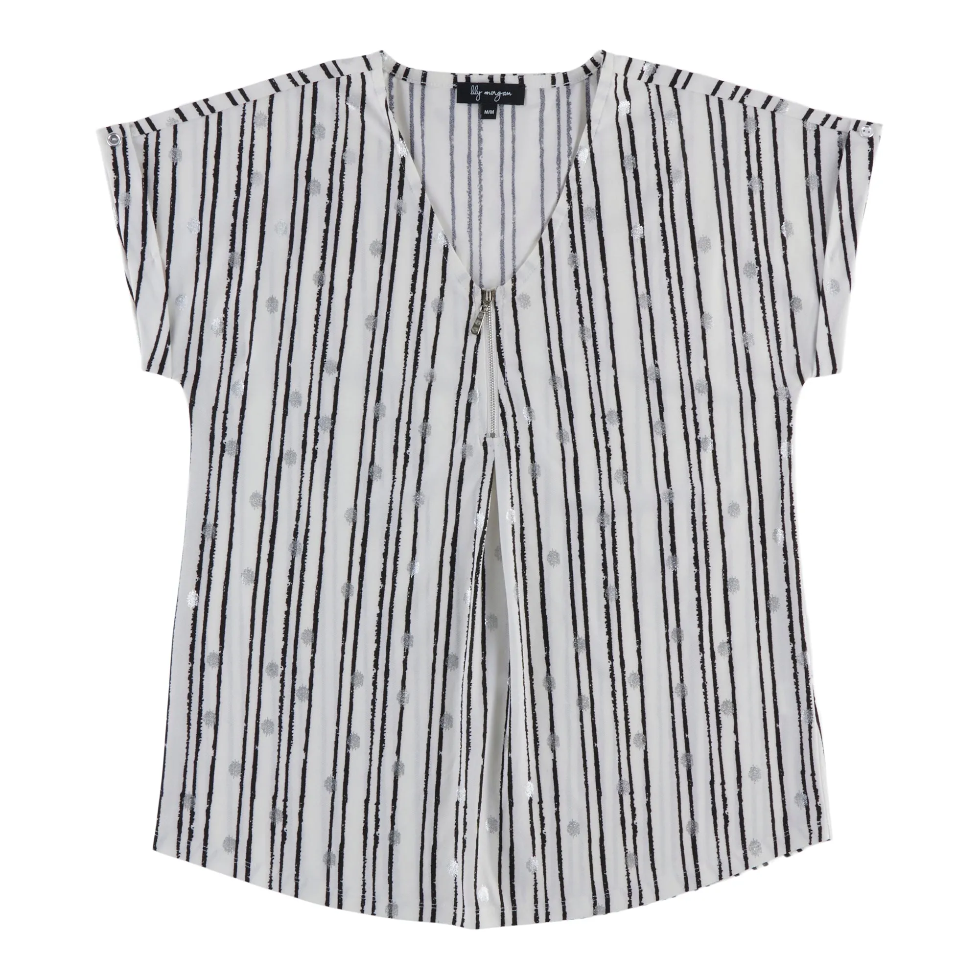 lily morgan Women's Printed V-Neck Rolled-Cuff Blouse sold by Giant Tiger product image thumbnail 4