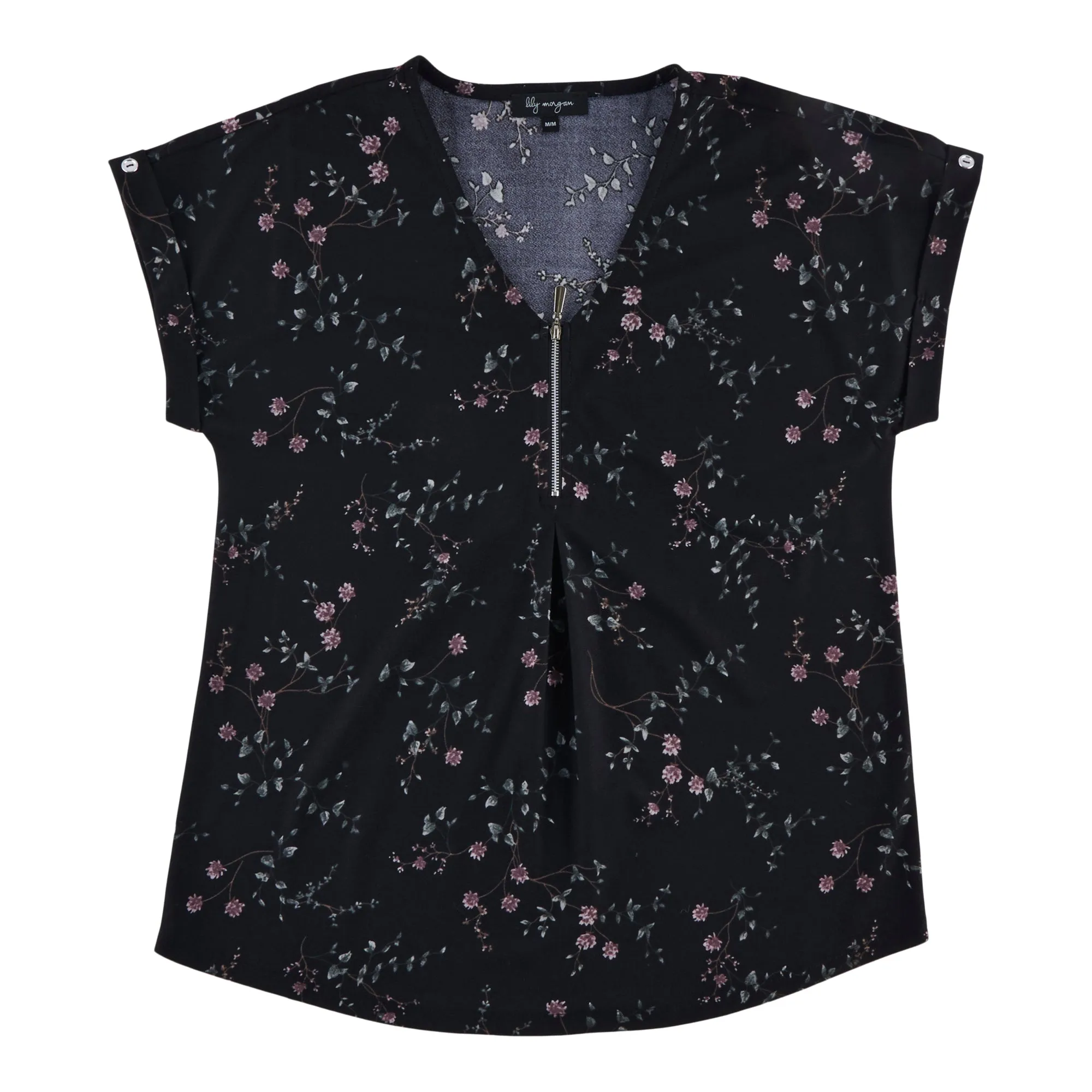 lily morgan Women's Printed V-Neck Rolled-Cuff Blouse sold by Giant Tiger