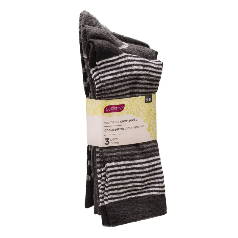 Carisma Women's Fashion Crew Length Socks, 9 to 11, Assorted Colours, 3-Pack sold by Giant Tiger