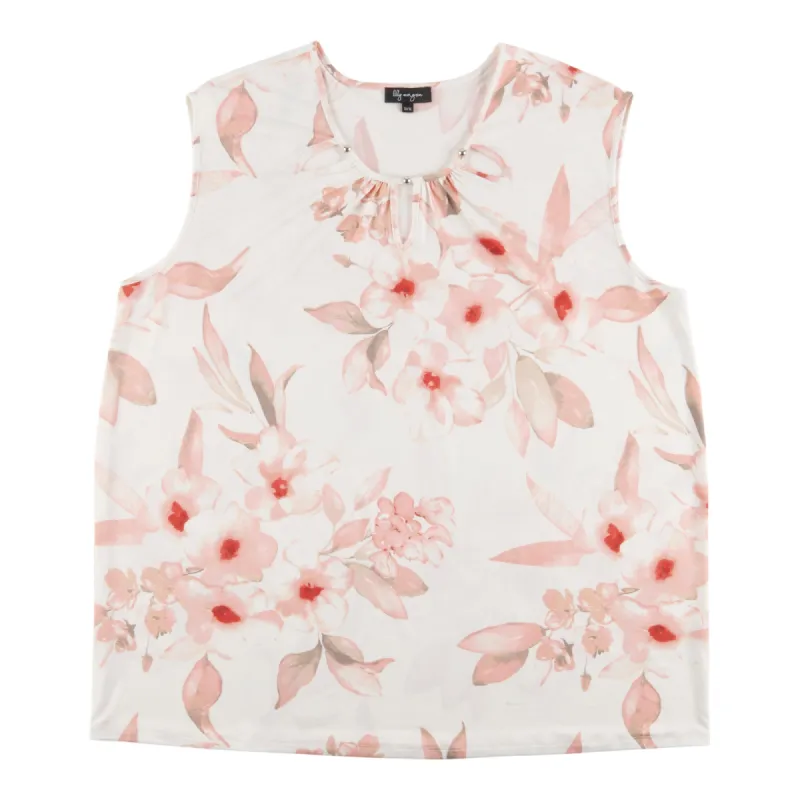 lily morgan Women's Plus Tropical Beaded Keyhole Top sold by Giant Tiger