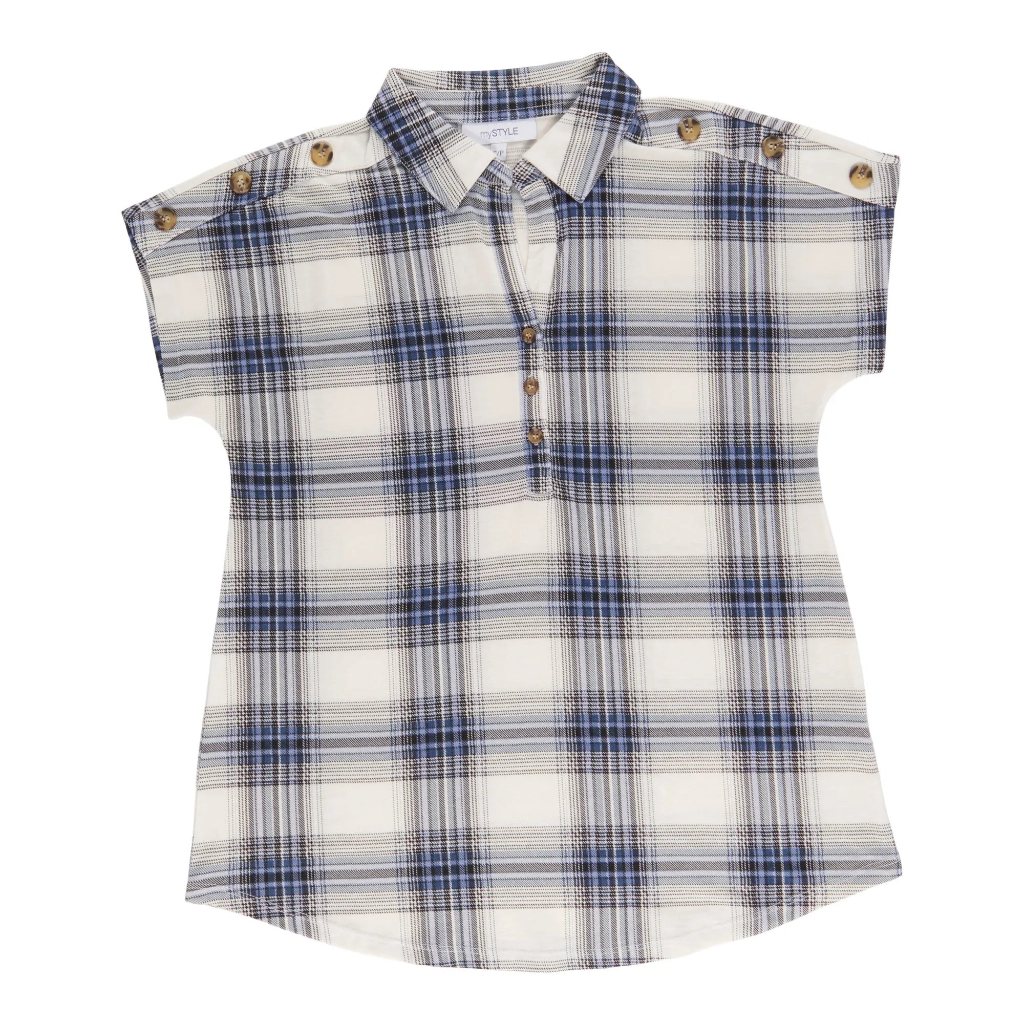 mySTYLE Women's Plaid V-Neck Short Sleeve Button Blouse sold by Giant Tiger product image thumbnail 4