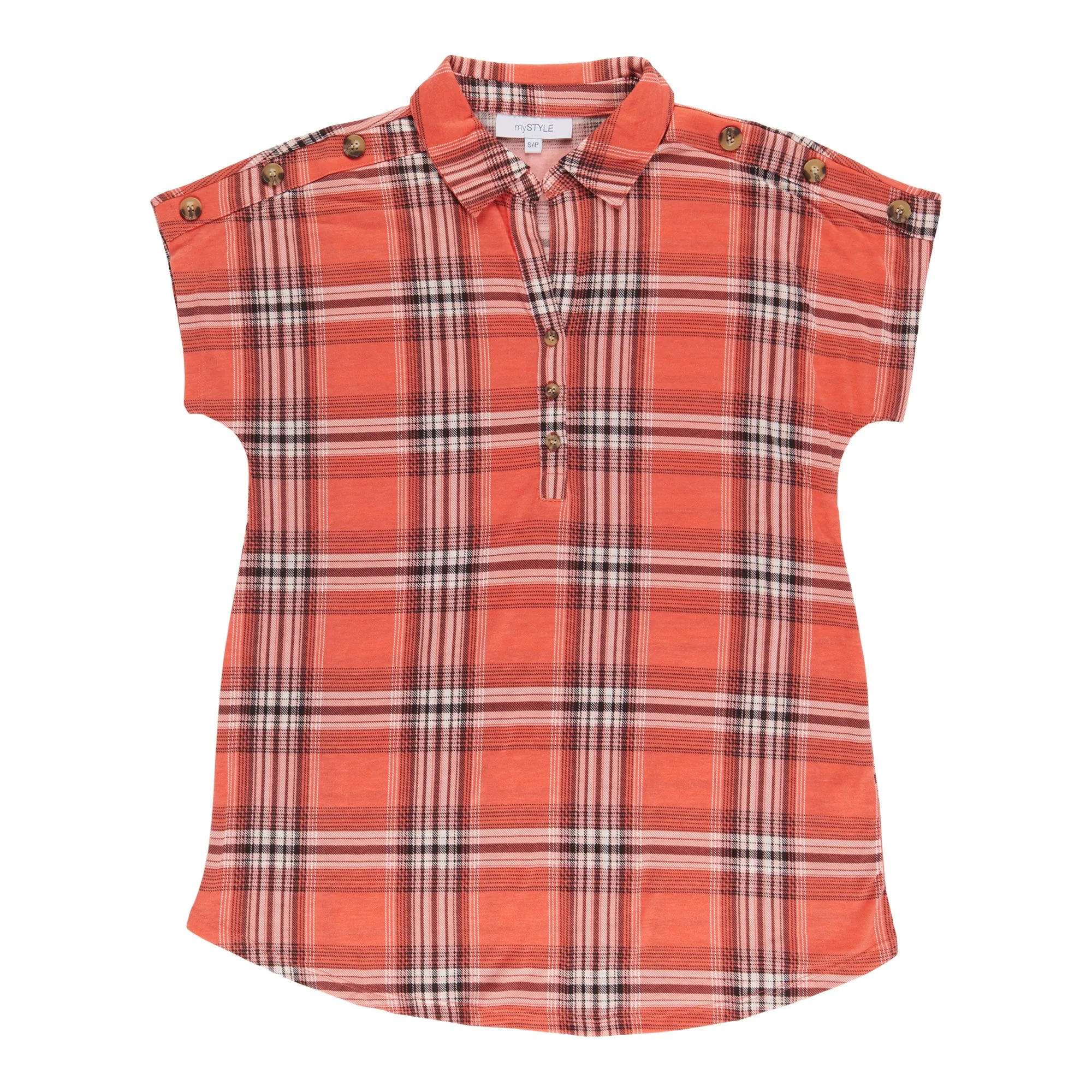 mySTYLE Women's Plaid V-Neck Short Sleeve Button Blouse sold by Giant Tiger product image thumbnail 2