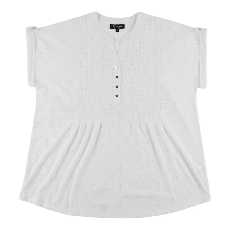 lily morgan Women's Plus V-Neck Pintuck Eyelet Blouse sold by Giant Tiger