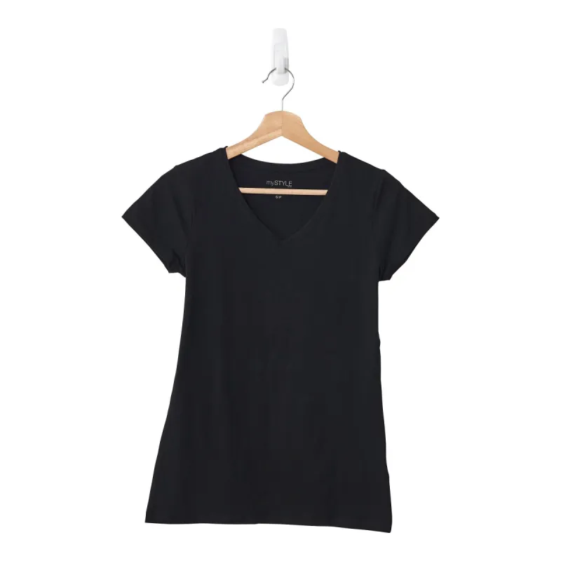 mySTYLE Women's Short Sleeve Stretch V-Neck T-Shirt, Black sold by Giant Tiger