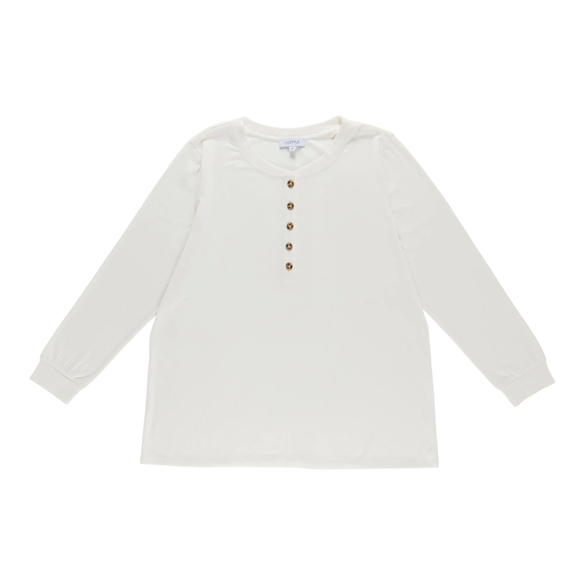 mySTYLE Women's Plus Brushed Ribbed Henley sold by Giant Tiger