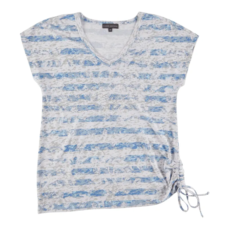 Classic Editions Women's Classic Style Striped Short Sleeve T-Shirt with Ruched Side sold by Giant Tiger