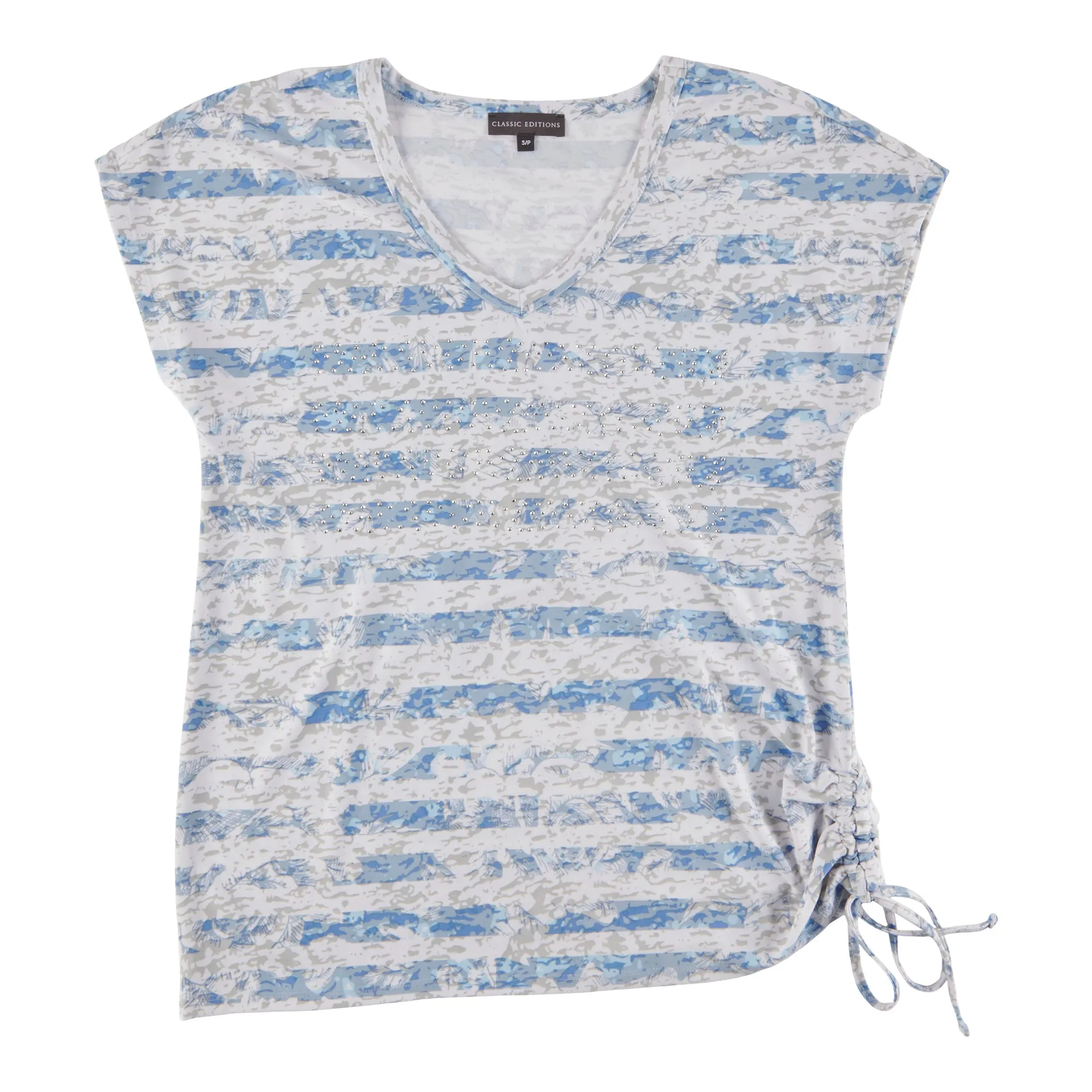 Classic Editions Women's Classic Style Striped Short Sleeve T-Shirt with Ruched Side sold by Giant Tiger