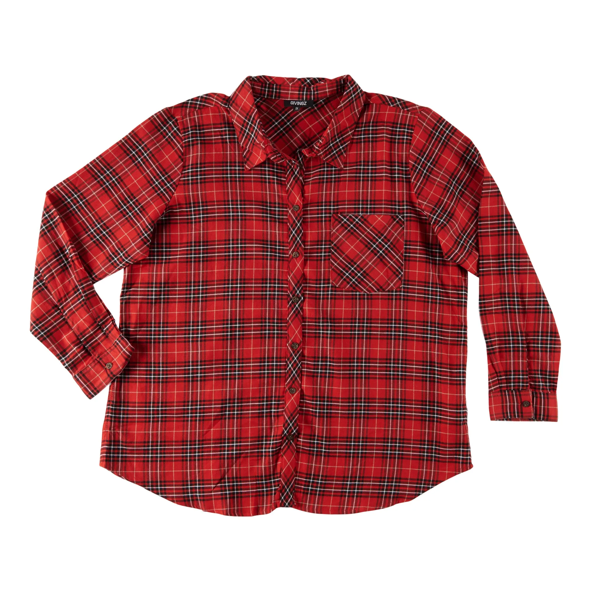 Women's Plus Long Sleeve Plaid Shirt with Pocket sold by Giant Tiger