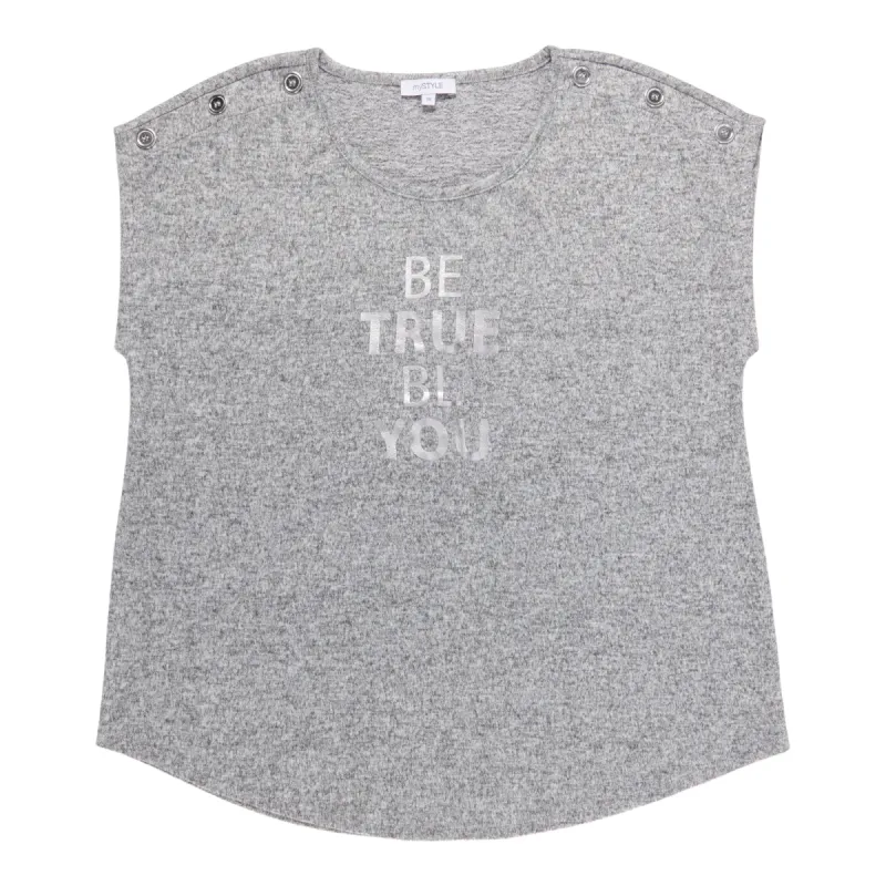 mySTYLE Women's Plus Street Smart Screen Printed Snit Top sold by Giant Tiger