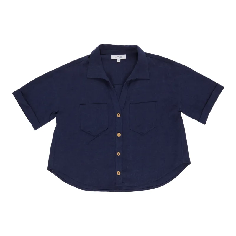 mySTYLE Women's Cropped Linen Shirt sold by Giant Tiger