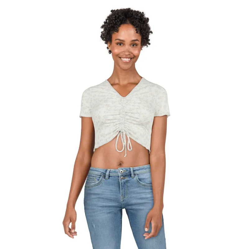 Women's Short Sleeve V-Neck Side Ruched Top sold by Giant Tiger