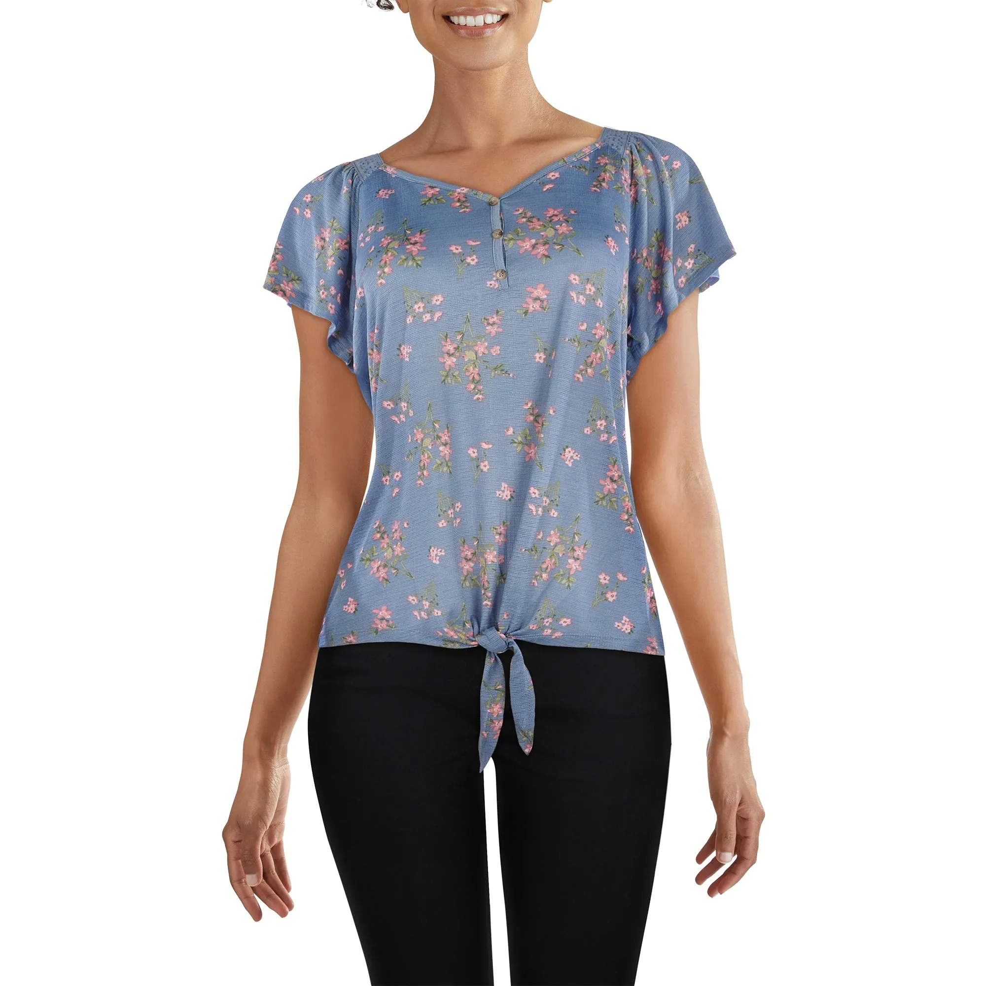 mySTYLE Women's Festival Printed Tie Front Flutter Top sold by Giant Tiger