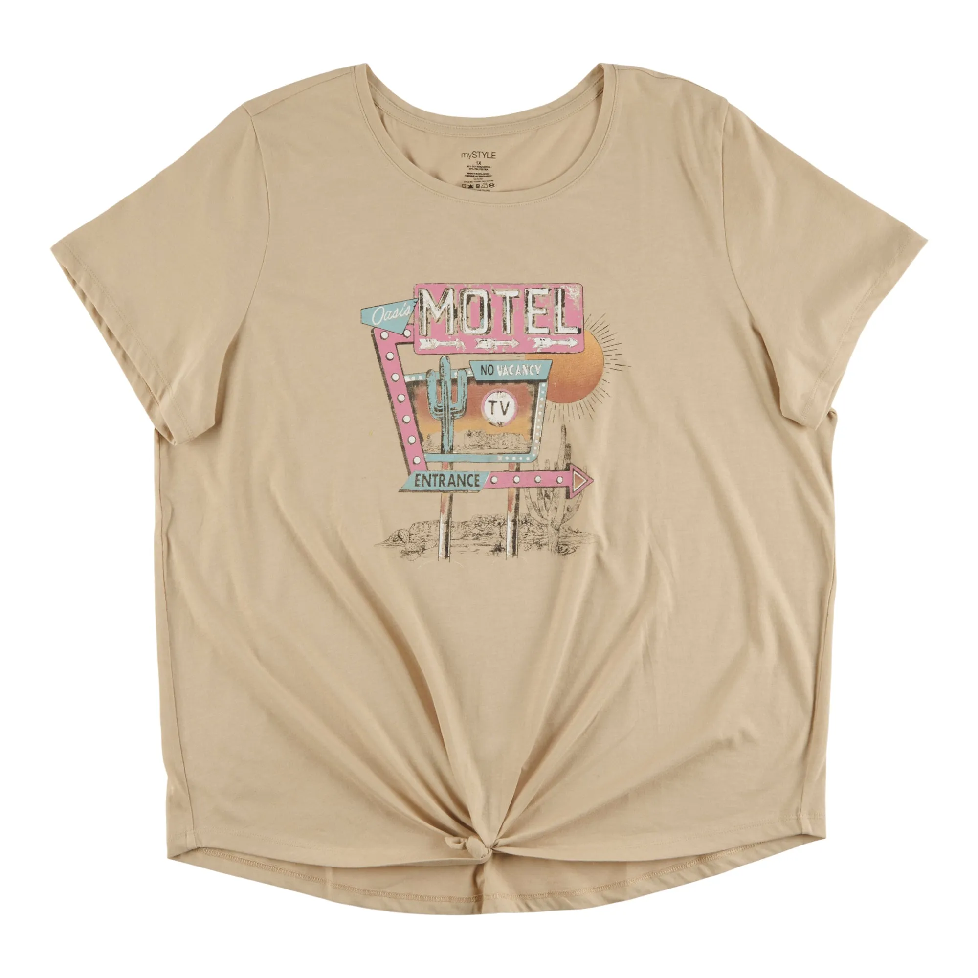 mySTYLE Women's Plus Festival T-Shirt with Knot Front sold by Giant Tiger