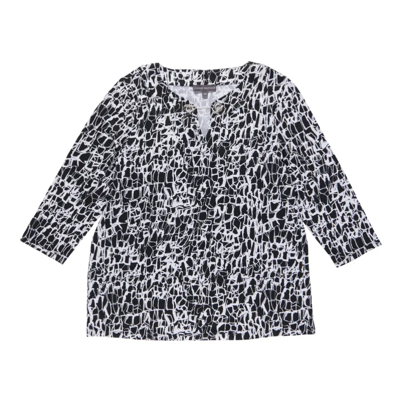 Classic Editions Women's Classic Flair 3/4 Sleeve All-Over Print Top with Detail sold by Giant Tiger