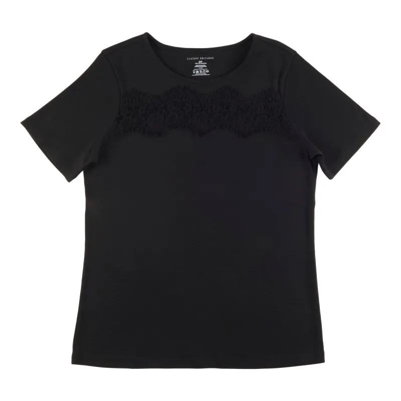 Classic Editions Women's Summer Look Cotton Short Sleeve Top with Crochet Detailing made by Giant Tiger