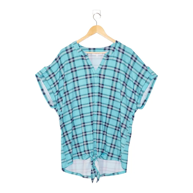 mySTYLE Women's Plus Seaside Plaid Tie Front Top sold by Giant Tiger