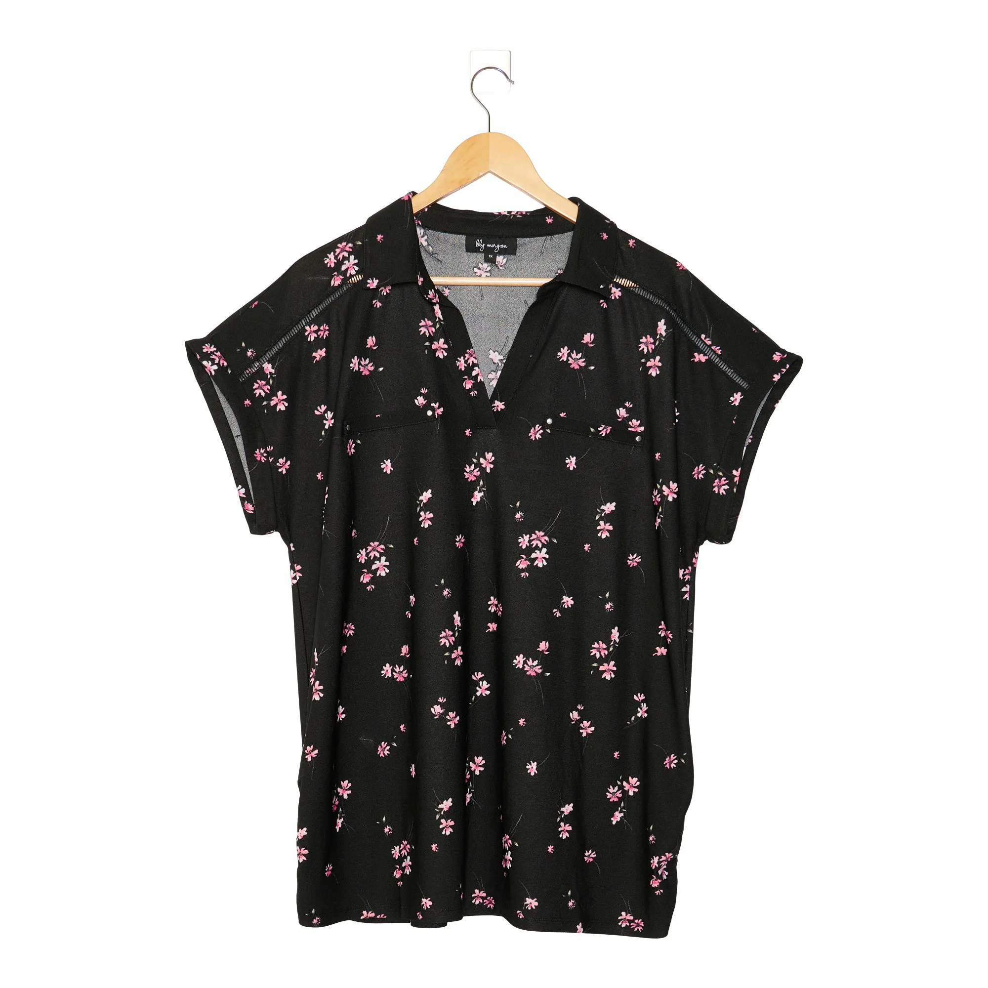 lily morgan Women's Plus Simply Chic Printed Collared V-Neck Top sold by Giant Tiger