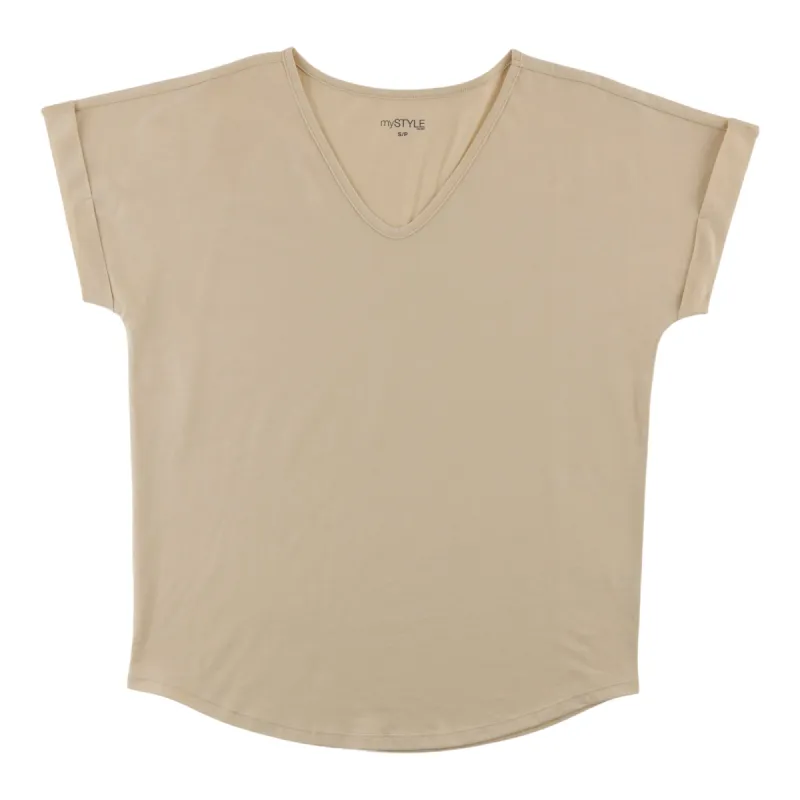 mySTYLE Women's V-Neck Rolled Sleeve Tee sold by Giant Tiger