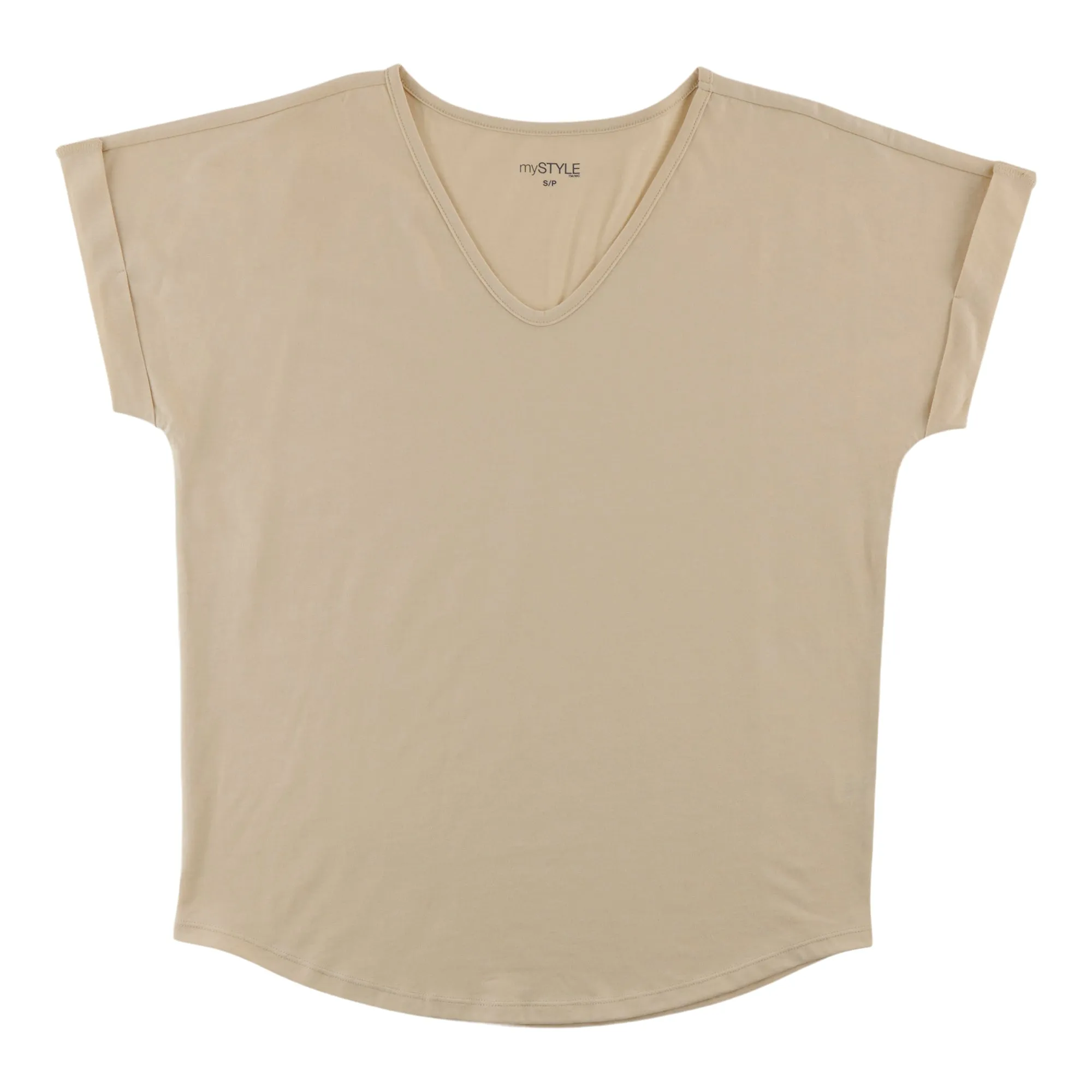 mySTYLE Women's V-Neck Rolled Sleeve Tee sold by Giant Tiger