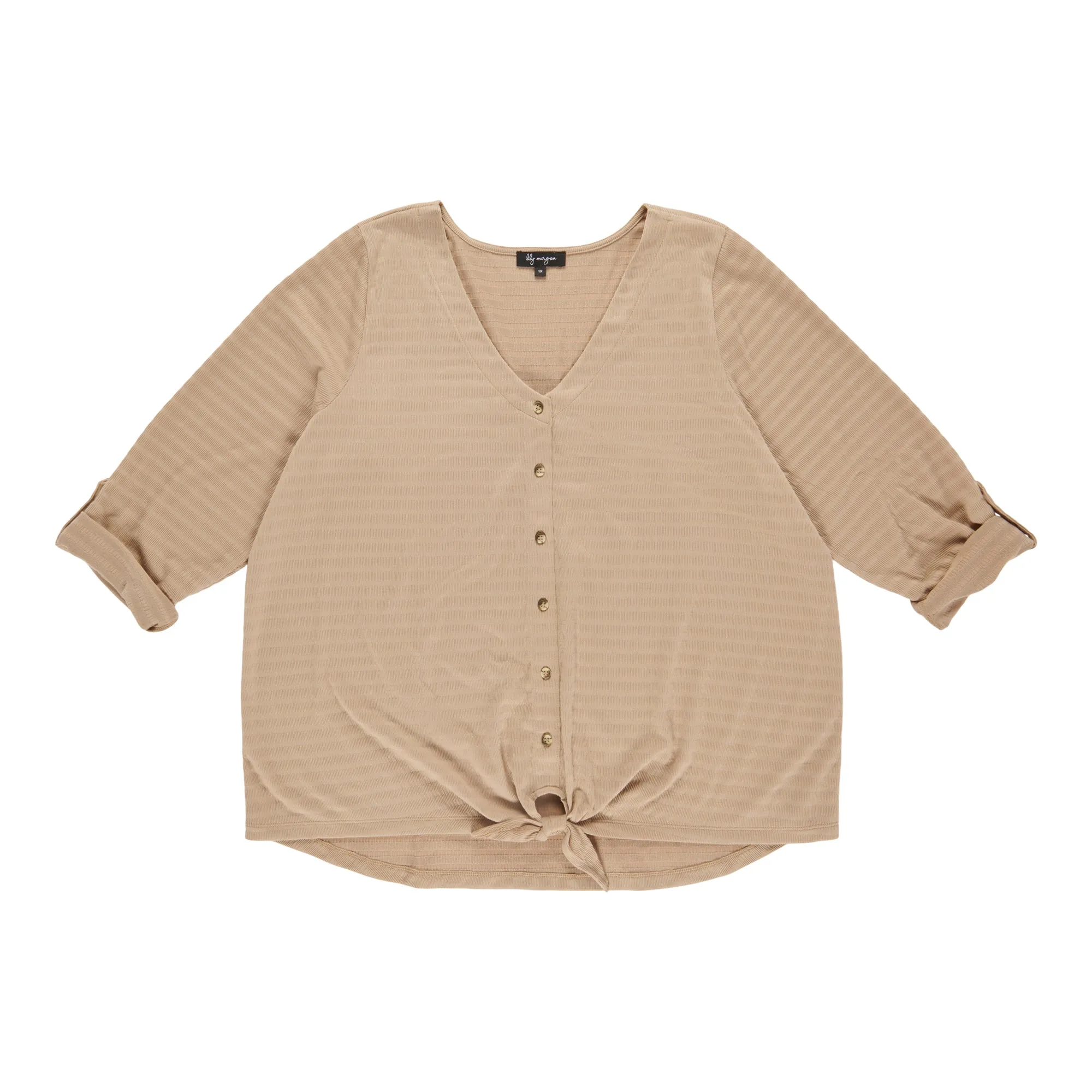 lily morgan Women's Plus V-Neck Tie Front Blouse sold by Giant Tiger product image thumbnail 2