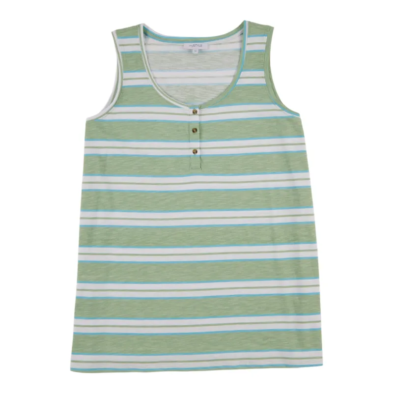 mySTYLE Women's Plus Striped Henley Tank Top sold by Giant Tiger