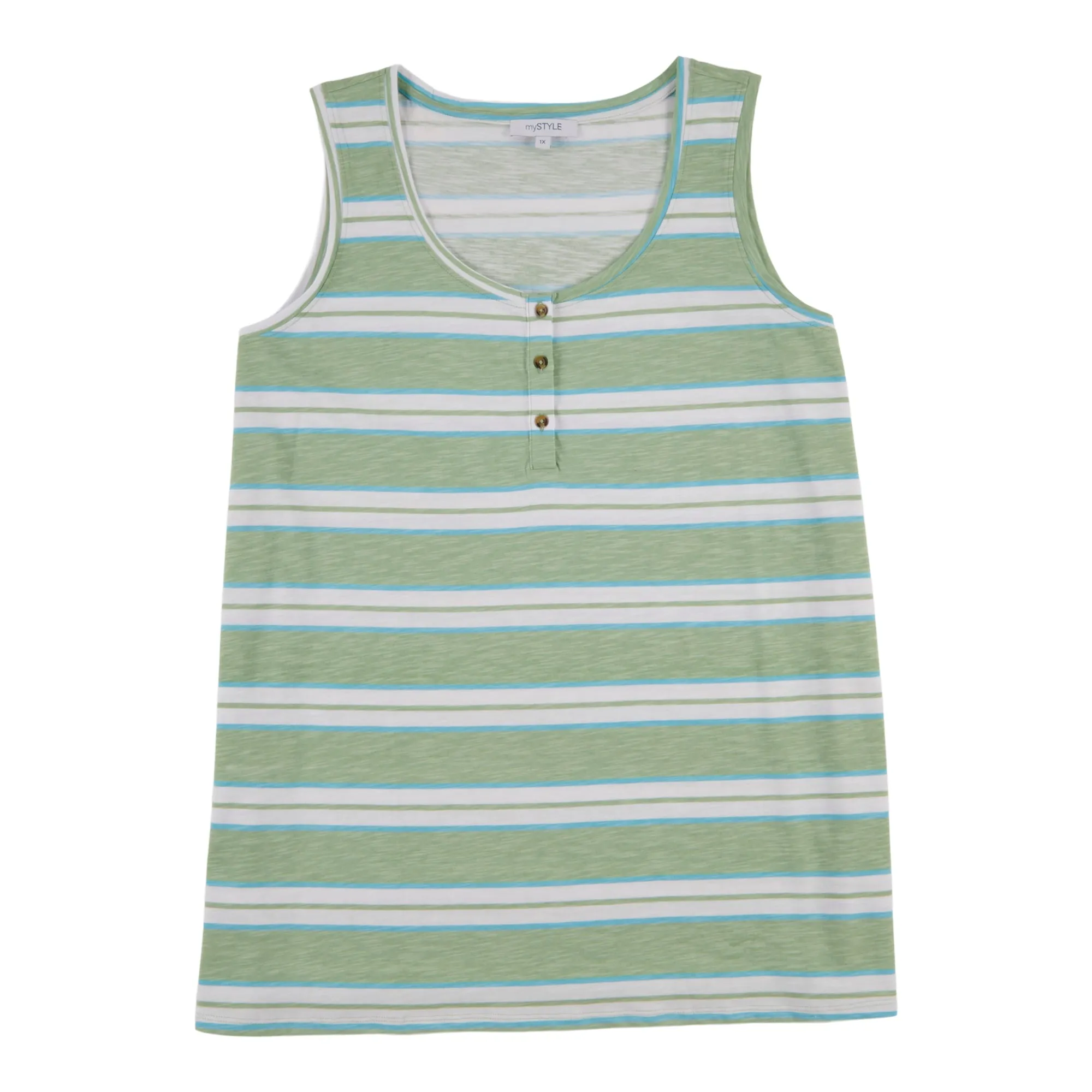 mySTYLE Women's Plus Striped Henley Tank Top sold by Giant Tiger
