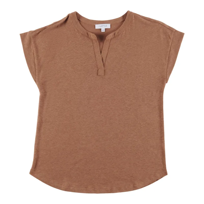 mySTYLE Women's Summer Sizzle Linen Mid Sleeve T-Shirt sold by Giant Tiger