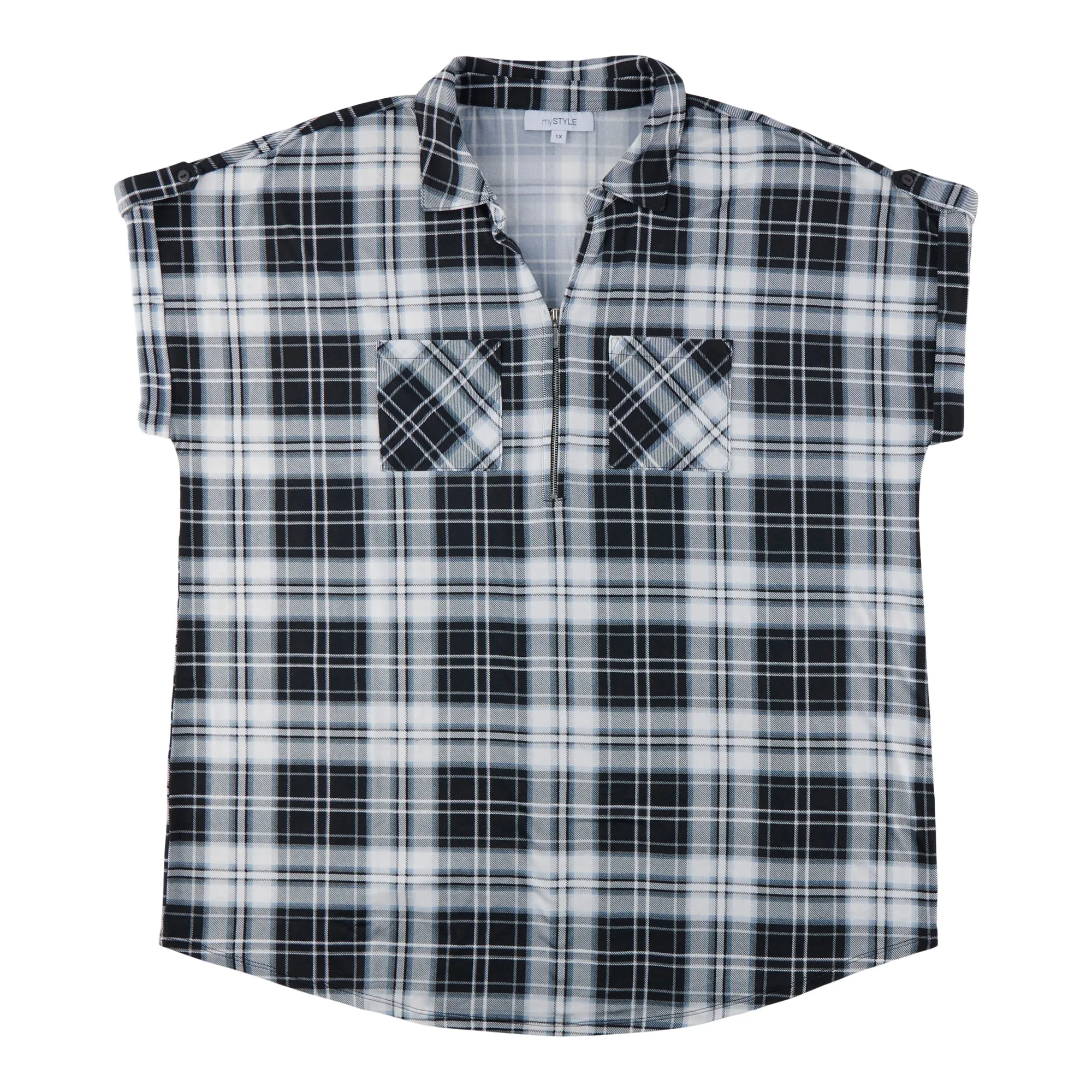 mySTYLE Women's Plus Street Smart Plaid Cap Sleeve Top sold by Giant Tiger